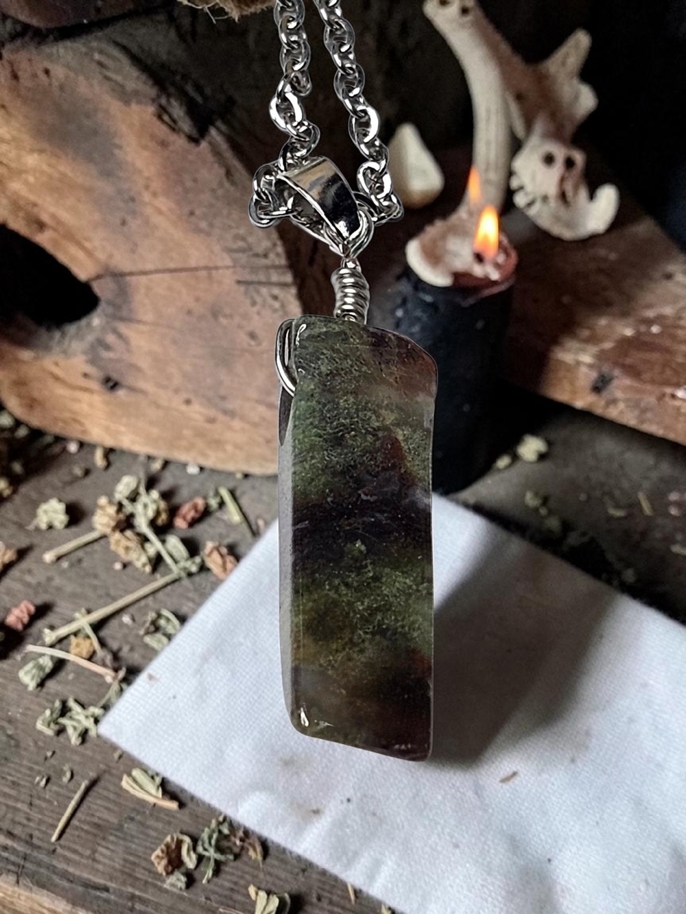 Green Jasper Column Pendant Necklace - Women Jewelry